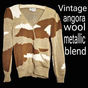Vintage angora, wool, lurex blend metallic copper accent sweater